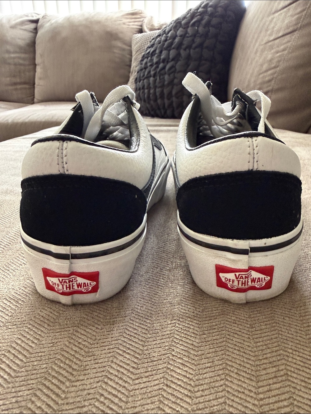 Women’s Custom Vans Black and White Old Skool Platform Sneakers - Picture 3 of 4
